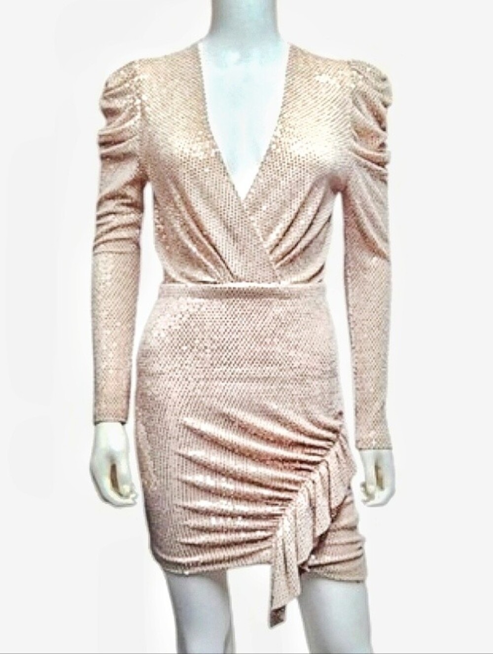 IRO | LouLou Pink Sequin Wrap Mini Dress Long Sleeve Party Cocktail FR 34 NWT